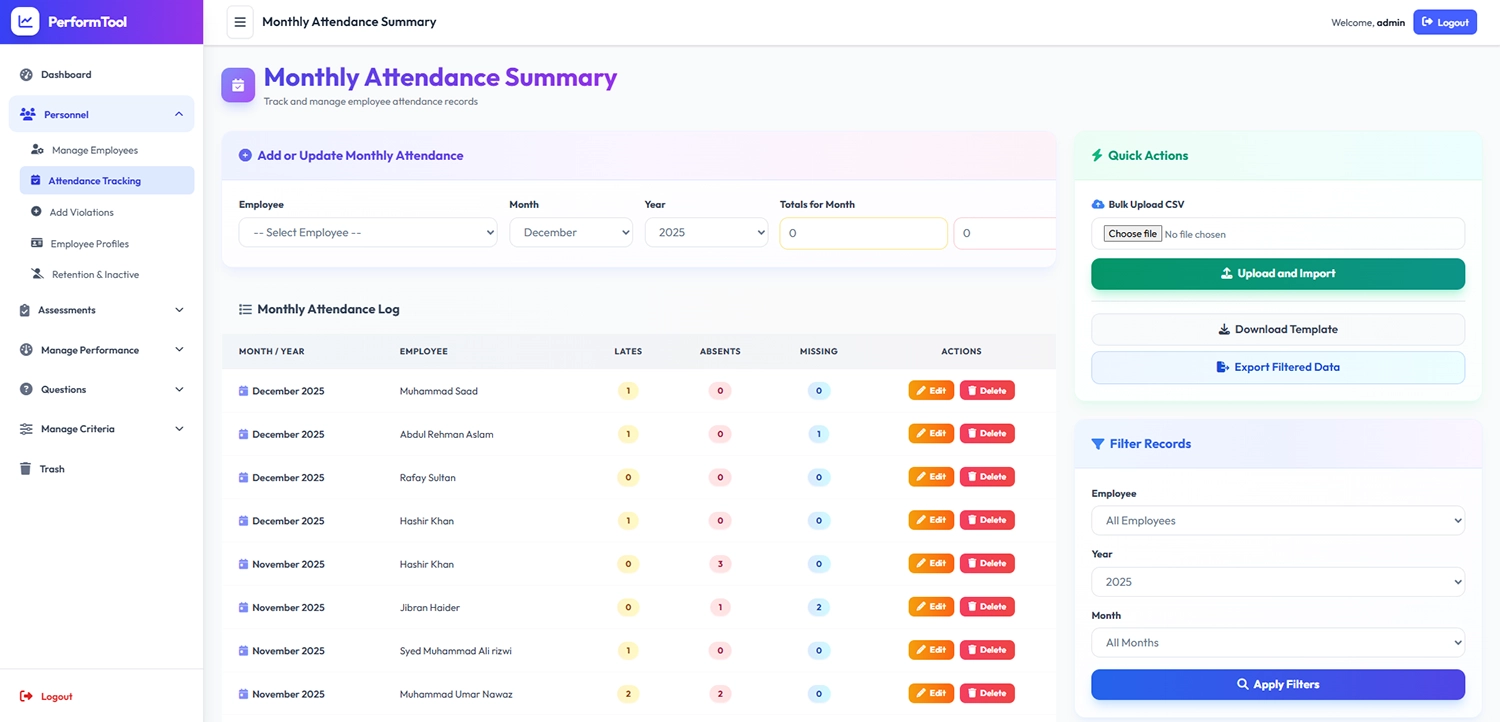 attendance managment custom system